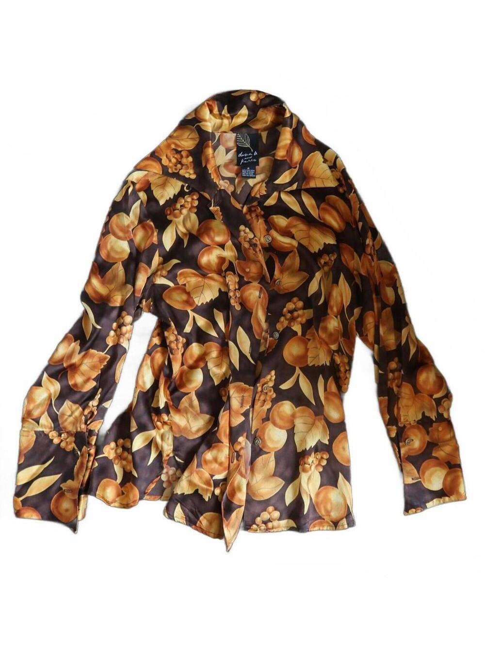 Vintage 90’s Dana B. and Karen Silk Blouse with Autumn Leaf Print